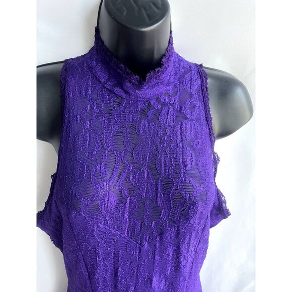 Vintage New Concept Purple Lace Overlay Mini Dress Fit n Flare Size L Retro Cute - Picture 2 of 10